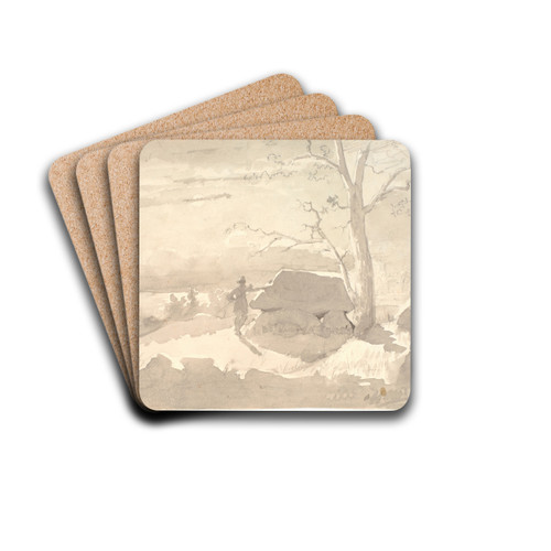 Mneskinsbillede Jger ved en stendysse by Jrgen Roed Drink Coasters - set of 4