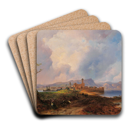 Ansicht Des Castell Sermio, Auf Der Insel Sermione Am Gardasee by Anton Hansch Art Drink Coaster set Ansicht Des Castell Sermio, Auf Der Insel Sermione Am Gardasee by Anton Hansch Art Drink Coaster set