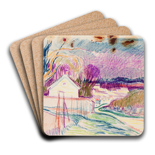 Maisema, tie, taloja by Magnus Enckell Art Drink Coaster set