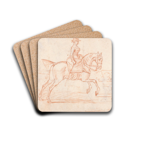 A Lady Riding Side-Saddle, Turns to Look at a Dismounted Rider by James Seymour Drink Coasters - set of 4 A Lady Riding Side-Saddle, Turns to Look at a Dismounted Rider by James Seymour Drink Coasters - set of 4