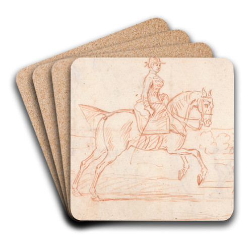 A Lady Riding Side-Saddle, Turns to Look at a Dismounted Rider by James Seymour Art Drink Coaster set A Lady Riding Side-Saddle, Turns to Look at a Dismounted Rider by James Seymour Art Drink Coaster set
