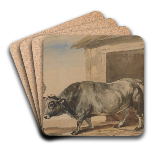 Grey ox and a peasant from Bolestraszyce by Piotr Michaowski Art Drink Coaster set