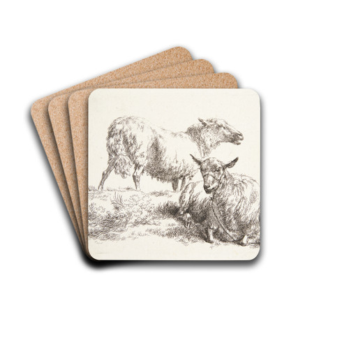 Et stende og et liggende fr by Nicolaes Pietersz. Berchem Drink Coasters - set of 4 Et stende og et liggende fr by Nicolaes Pietersz. Berchem Drink Coasters - set of 4
