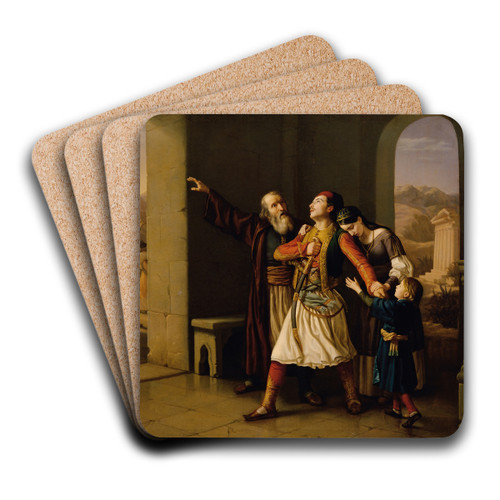 Ein griechischer Krieger nimmt Abschied by Leopold Loeffler Art Drink Coaster set Ein griechischer Krieger nimmt Abschied by Leopold Loeffler Art Drink Coaster set