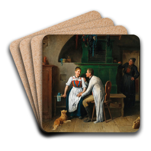 Stelldichein in der Stube by Friedrich Friedlnder Art Drink Coaster set