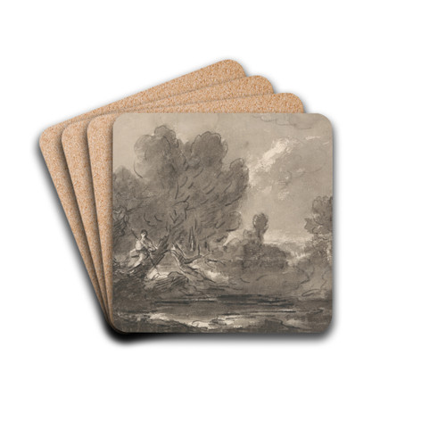 Figure in Tree near Pond by George Howland Beaumont Drink Coasters - set of 4