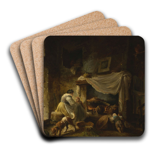 Peasant kitchen in ruins (Italian kitchen) by Hubert Robert Art Drink Coaster set