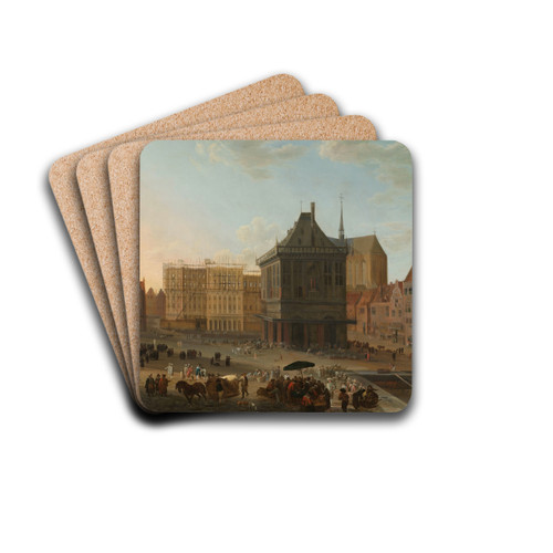 The Dam in Amsterdam with the new Town Hall under Construction by Jacob van der Ulft Drink Coasters - set of 4
