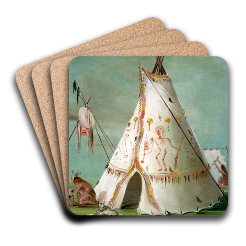 Crow Lodge Of Twenty-Five Buffalo Skins by George Catlin Art Drink Coaster set