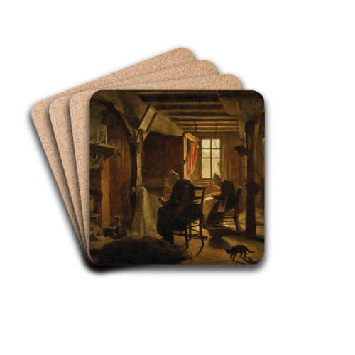 Mending the Nets by Jozef Israls Drink Coasters - set of 4 Mending the Nets by Jozef Israls Drink Coasters - set of 4