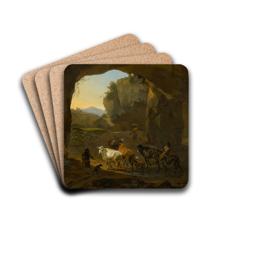 Peasants with Cattle in a Cave by Nicolaes Pietersz. Berchem Drink Coasters - set of 4 Peasants with Cattle in a Cave by Nicolaes Pietersz. Berchem Drink Coasters - set of 4