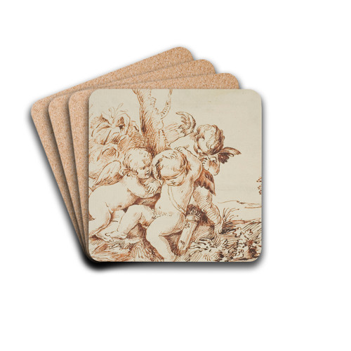 Two Putti Blindfolding a Third by Circle of Guido Reni Drink Coasters - set of 4