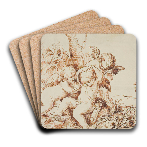 Two Putti Blindfolding a Third by Circle of Guido Reni Art Drink Coaster set