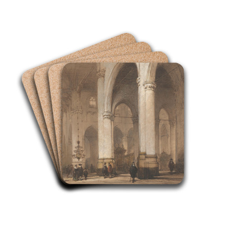 Gezicht in de St.-Laurenskerk te Rotterdam by Johannes Bosboom Drink Coasters - set of 4 Gezicht in de St.-Laurenskerk te Rotterdam by Johannes Bosboom Drink Coasters - set of 4
