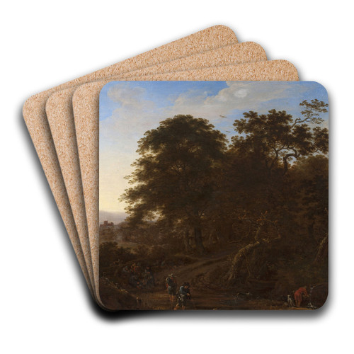 Landscape with travellers by Herman Saftleven Art Drink Coaster set