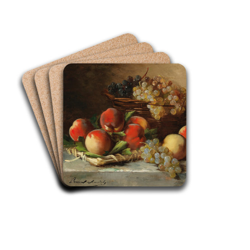 Still Life with Apples and Grapes by Arthur-Alfred Brunel de Neuville Drink Coasters - set of 4