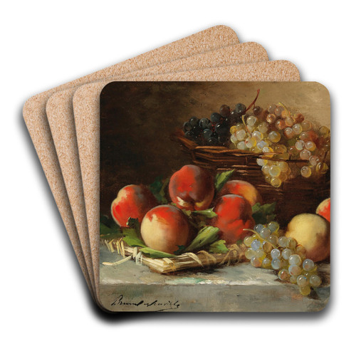 Still Life with Apples and Grapes by Arthur-Alfred Brunel de Neuville Art Drink Coaster set