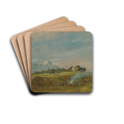 Hampstead Heath, with a Bonfire by John Constable Drink Coasters - set of 4