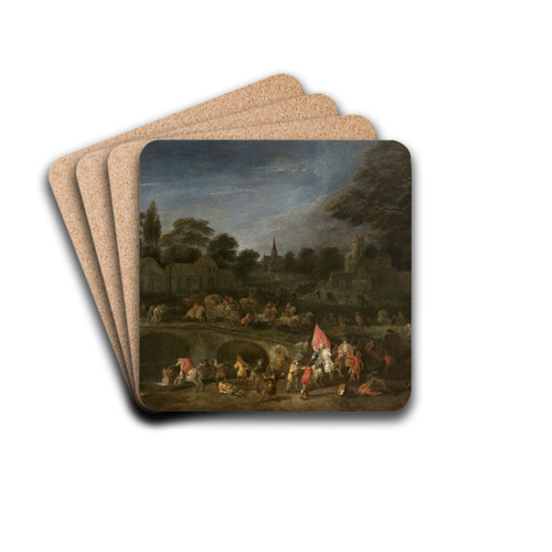 La revanche des paysans by Jean-Antoine Watteau Drink Coasters - set of 4 La revanche des paysans by Jean-Antoine Watteau Drink Coasters - set of 4