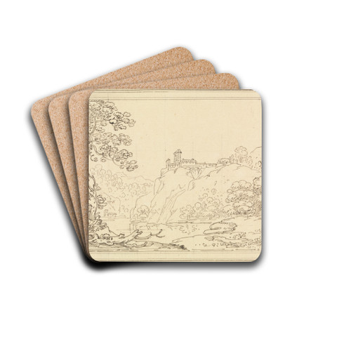 Palace on a Cliff Above a River by Joseph Farington Drink Coasters - set of 4