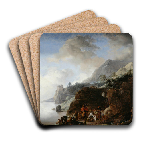 Travelers Awaiting a Ferry by Philips Wouwerman Art Drink Coaster set