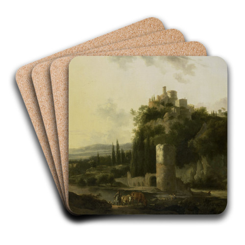 Italian landscape with round tower by Frederik de Moucheron Art Drink Coaster set