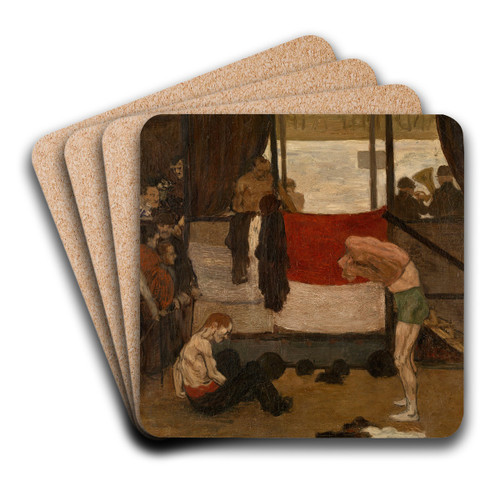 Wrestling Barrack at a Fair by Henri Evenepoel Art Drink Coaster set Wrestling Barrack at a Fair by Henri Evenepoel Art Drink Coaster set