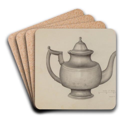 Pewter Teapot by Samuel O. Klein Art Drink Coaster set