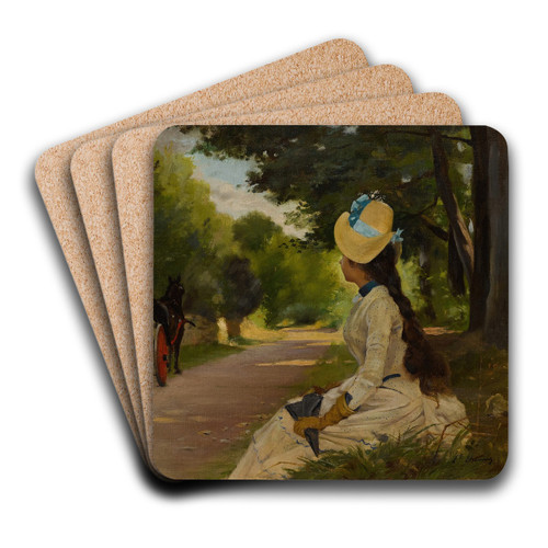 Hitching a Ride by Continental School Art Drink Coaster set