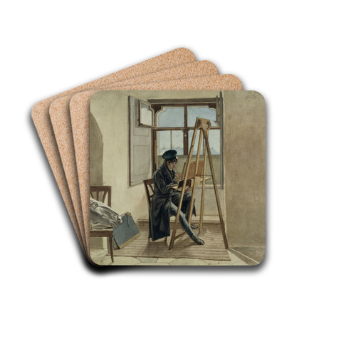 The Painter Johann Adam Klein at the easel in his studio in the Palais Chotek in Vienna by Johann Christoph Erhard Drink Coasters - set of 4