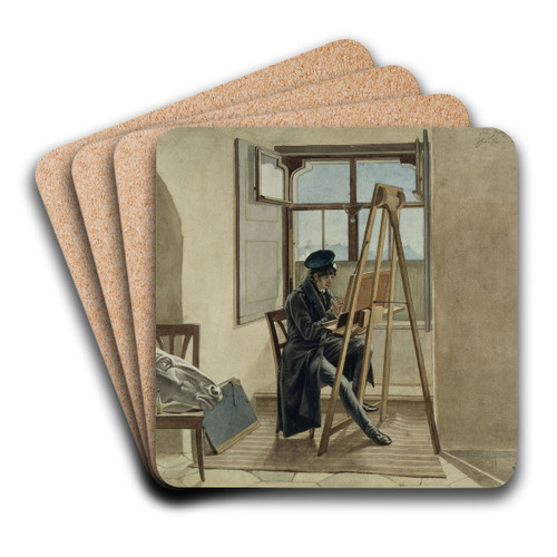 The Painter Johann Adam Klein at the easel in his studio in the Palais Chotek in Vienna by Johann Christoph Erhard Art Drink Coaster set