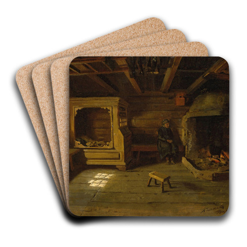 Farm Interior from Skjnne in Numedal by Adolph Tidemand Art Drink Coaster set