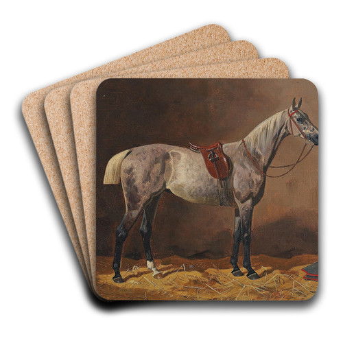 Gesatteltes Rennpferd Im Stall by Emil Volkers Art Drink Coaster set