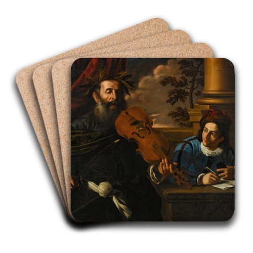Homer playing the violin,in the company of a pupil by Follower of Pier Francesco Mola Art Drink Coaster set