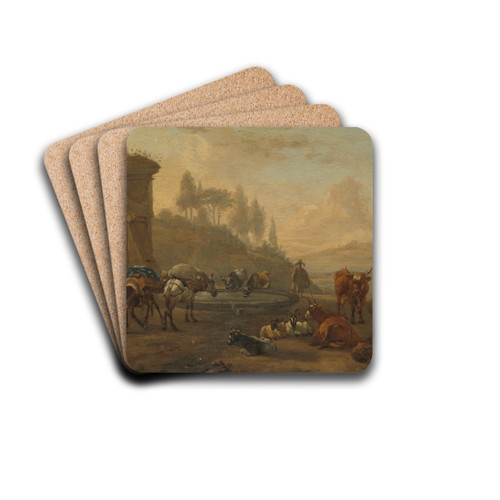 Livestock by a Fountain by Willem Romeyn Drink Coasters - set of 4
