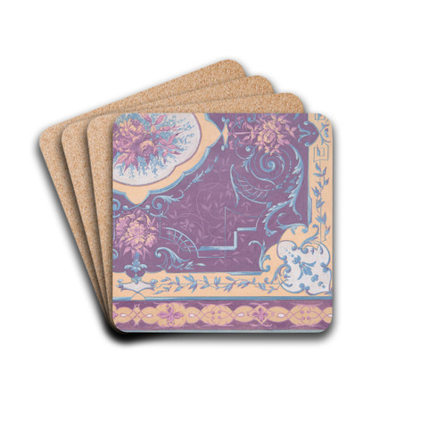 Wallpaper design featuring bouquets of roses, strapwork, and rinceaux by Jules-Edmond-Charles Lachaise Drink Coasters - set of 4