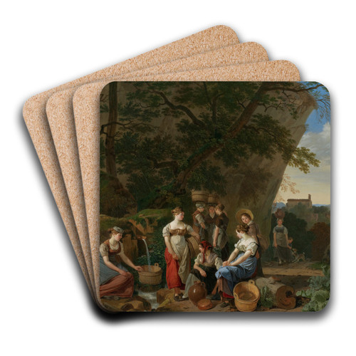 Young Women Near A Fountain by Wolfgang Adam Tpffer Art Drink Coaster set
