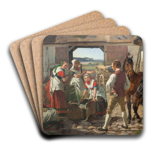 Sjllandske hstpiger ved en brnd by Jrgen Roed Art Drink Coaster set
