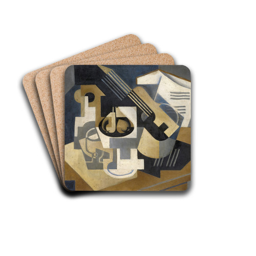 Guitar and Fruit Bowl on a Table (Guitar and Fruit Bowl) by Juan Gris Drink Coasters - set of 4