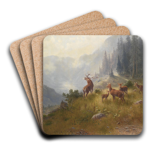Hirsche im Hochgebirge by Ludwig Sckell Art Drink Coaster set