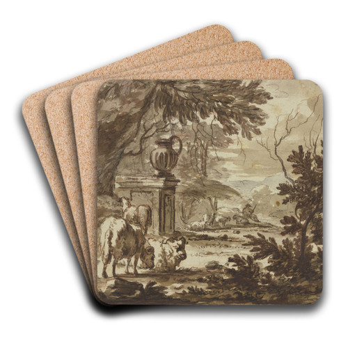 Bei einem Monument mit einer groen Vase ein Hirte mit Schafen by Jacob van der Does Art Drink Coaster set Bei einem Monument mit einer groen Vase ein Hirte mit Schafen by Jacob van der Does Art Drink Coaster set