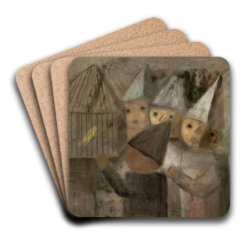 Children in front of a cage with a canary by Tadeusz Makowski Art Drink Coaster set Children in front of a cage with a canary by Tadeusz Makowski Art Drink Coaster set