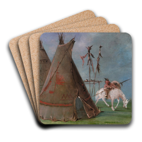 Comanche Lodge of Buffalo Skins by George Catlin Art Drink Coaster set