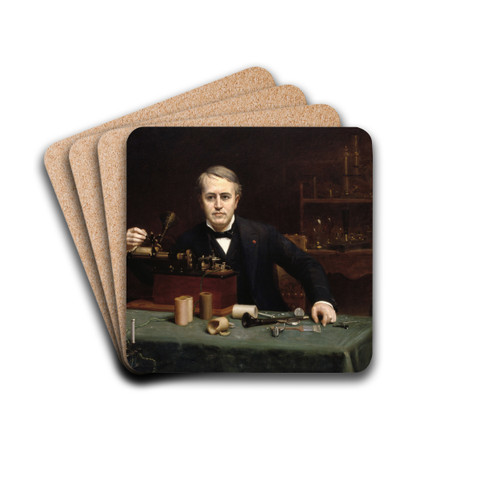 Thomas Alva Edison by Abraham Archibald Anderson Drink Coasters - set of 4 Thomas Alva Edison by Abraham Archibald Anderson Drink Coasters - set of 4