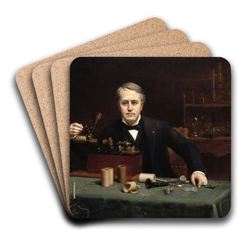 Thomas Alva Edison by Abraham Archibald Anderson Art Drink Coaster set Thomas Alva Edison by Abraham Archibald Anderson Art Drink Coaster set
