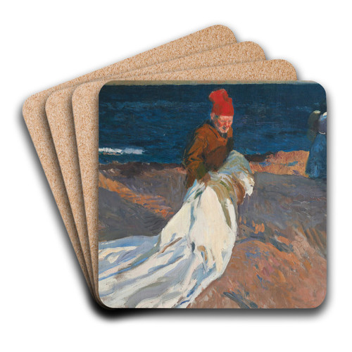 Recogiendo la vela, playa de Valencia (gathering the sail, Valencia beach) by Joaqun Sorolla Art Drink Coaster set