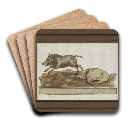 A Boar, Galloping to the Left, and a Sleeping Sow (on the Base) by Giovanni Domenico Tiepolo Art Drink Coaster set