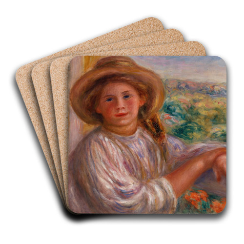 Girl on a Balcony, Cagnes (Jeune femme au balcon, Cagnes) by Pierre-Auguste Renoir Art Drink Coaster set