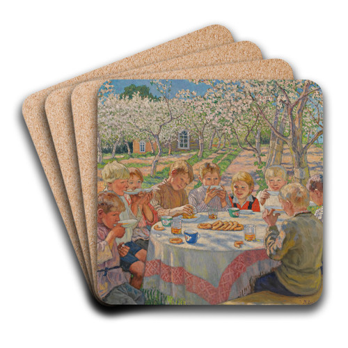 Tea In The Apple Orchard by Nikolai Bogdanov-Belsky Art Drink Coaster set