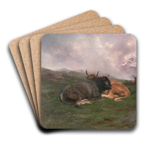 Cattle at Rest on a Hillside in the Alps by Rosa Bonheur Art Drink Coaster set